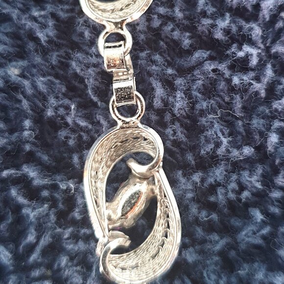 Rare Vintage Filigree Sterling Purple Rhinestone Crystal Art Nouveau Bracelet - Picture 6 of 15